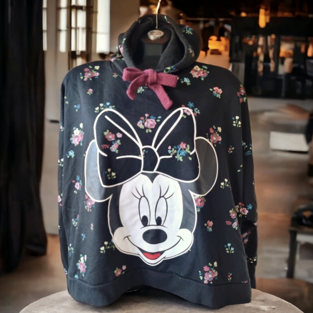 Disney Minnie Mouse 2X Floral Cropped Hooded Sweatshirt